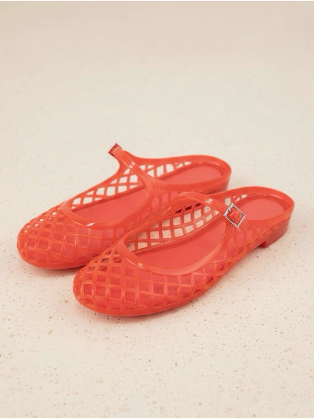 Women's Orange Lattice Mary Jane Flats with Buckle